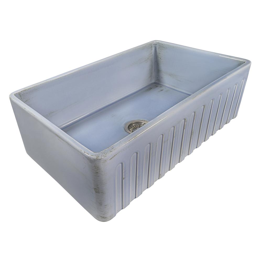 Ruvati 33 inch Fireclay Distressed Finish Apron-Front Kitchen Sink Reversible. Picture 2