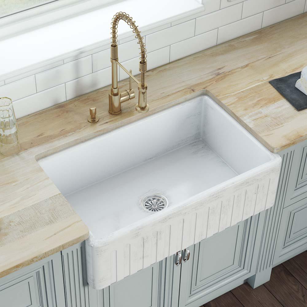 Ruvati 33 x 20 inch Fireclay Reversible Apron-Front Kitchen Sink. Picture 8