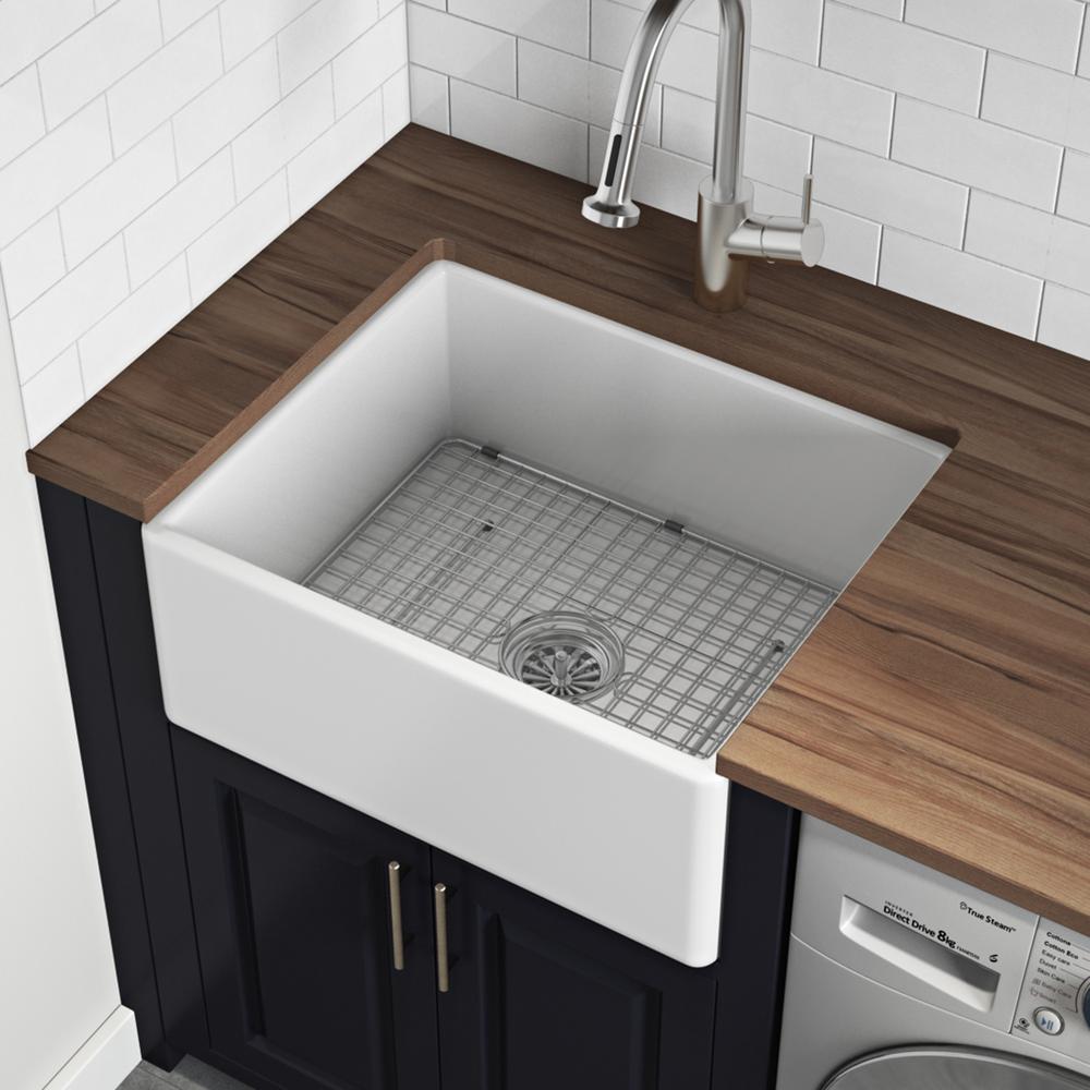 Ruvati 23-inch Fireclay Farmhouse Kitchen Laundry Utility Sink Single Bowl. Picture 4