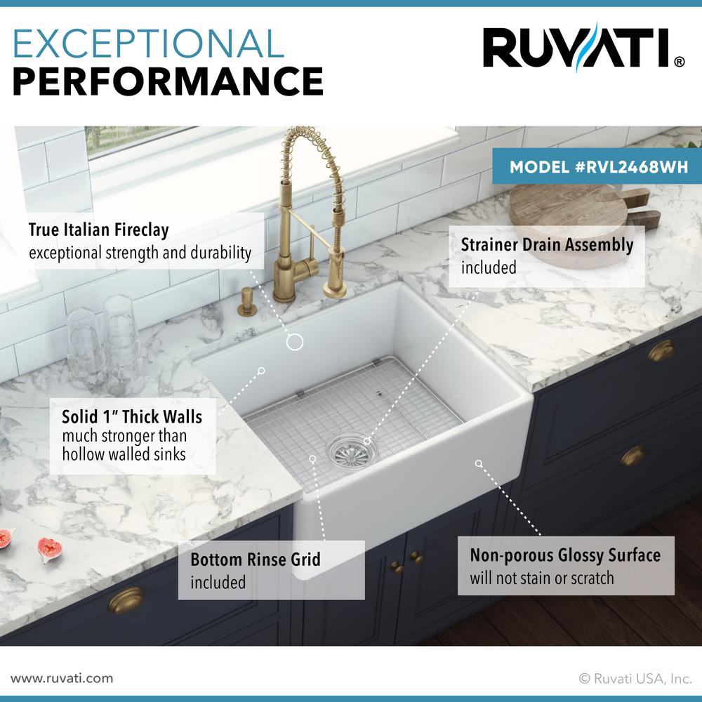 Ruvati 23-inch Fireclay Farmhouse Kitchen Laundry Utility Sink Single Bowl. Picture 6