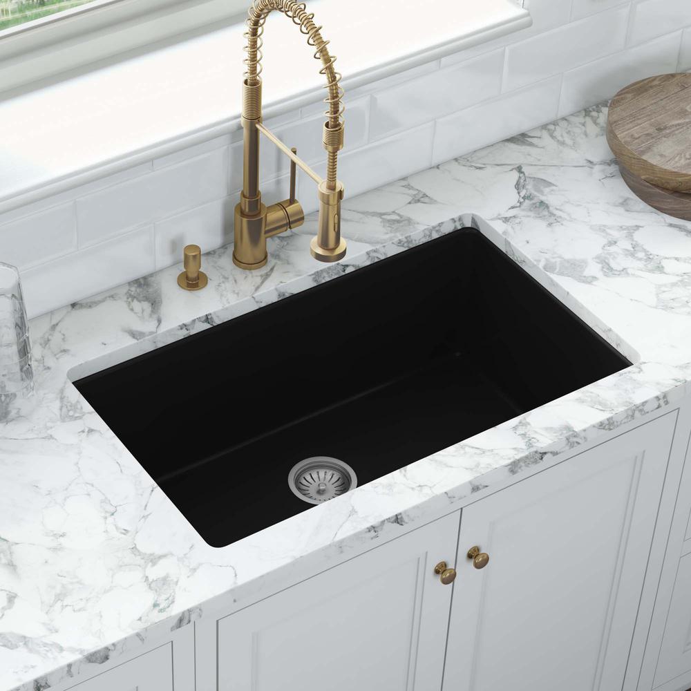 Ruvati 27in Fireclay Undermount / Drop-in Topmount Kitchen Sink Single BowlBlack. Picture 6