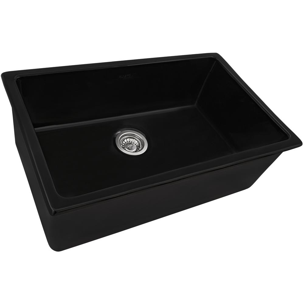 Ruvati 27in Fireclay Undermount / Drop-in Topmount Kitchen Sink Single BowlBlack. Picture 1