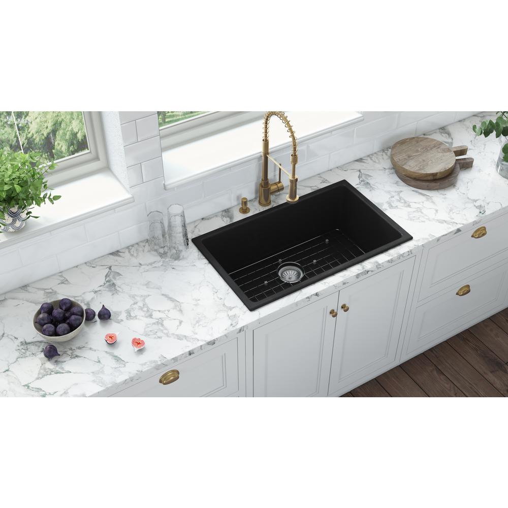 Ruvati 27in Fireclay Undermount / Drop-in Topmount Kitchen Sink Single BowlBlack. Picture 4