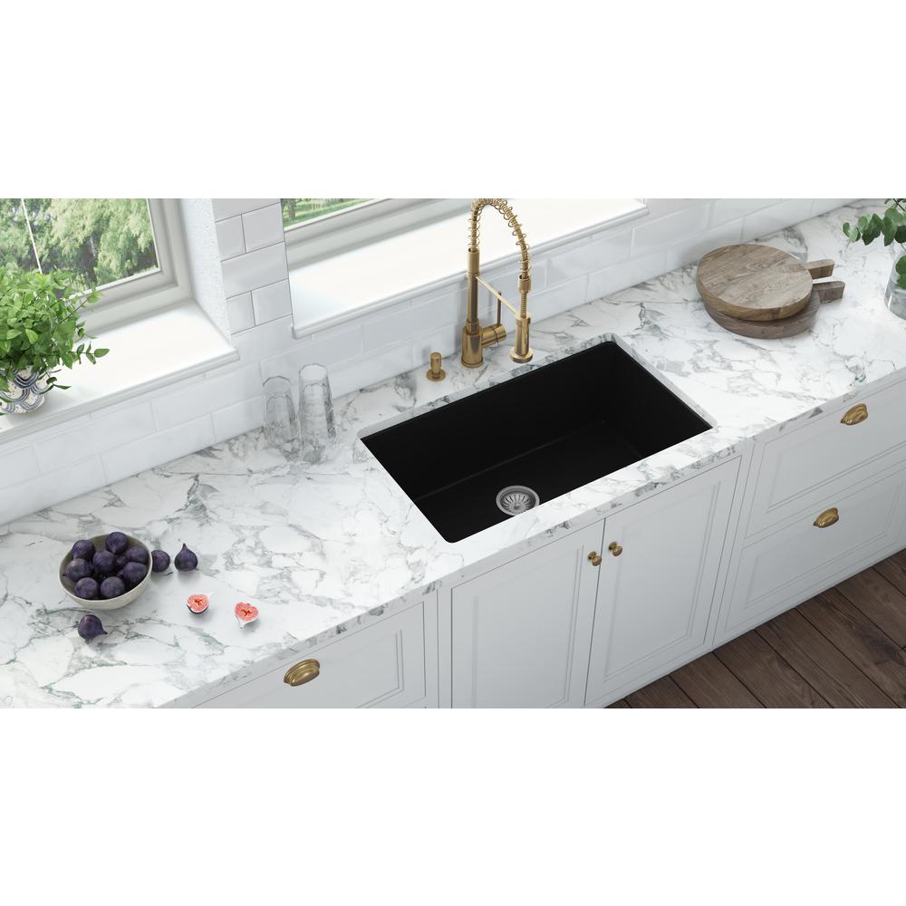 Ruvati 27in Fireclay Undermount / Drop-in Topmount Kitchen Sink Single BowlBlack. Picture 5