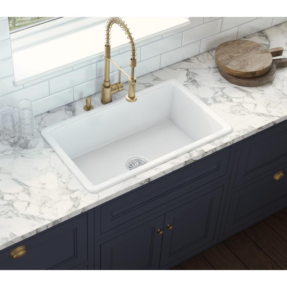 Ruvati 30-inch Fireclay Undermount / Drop-in Topmount Kitchen Sink Single Bowl. Picture 6