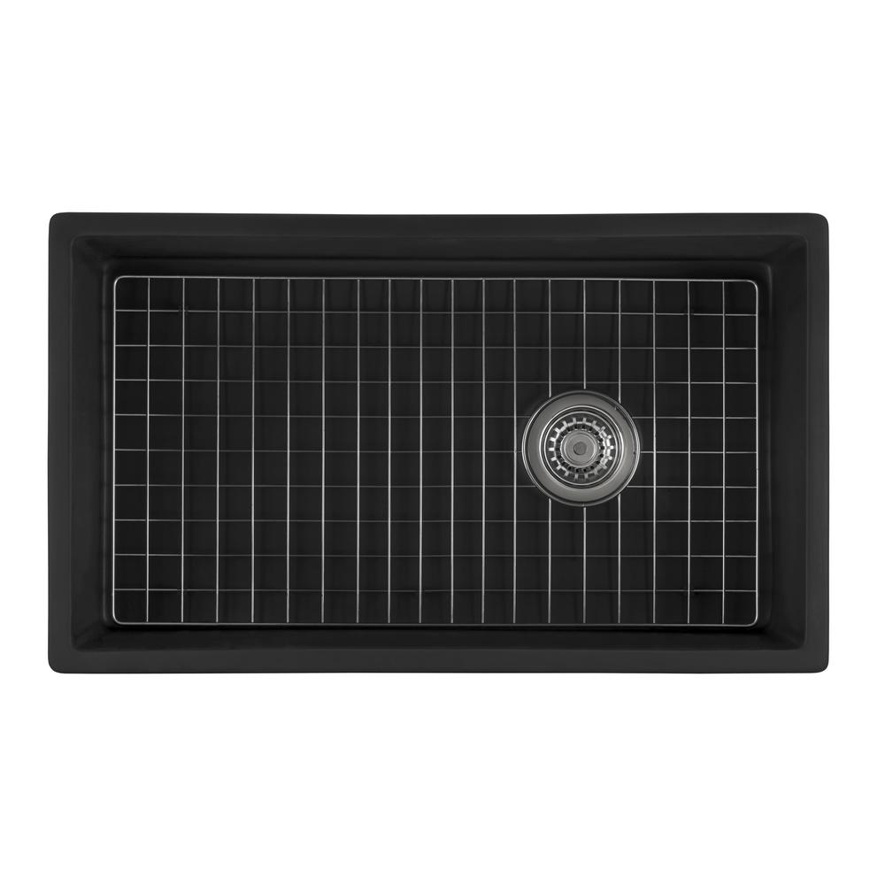 Ruvati 30-inch Matte Black Fireclay Offset Drain Kitchen Sink Single Bowl. Picture 2