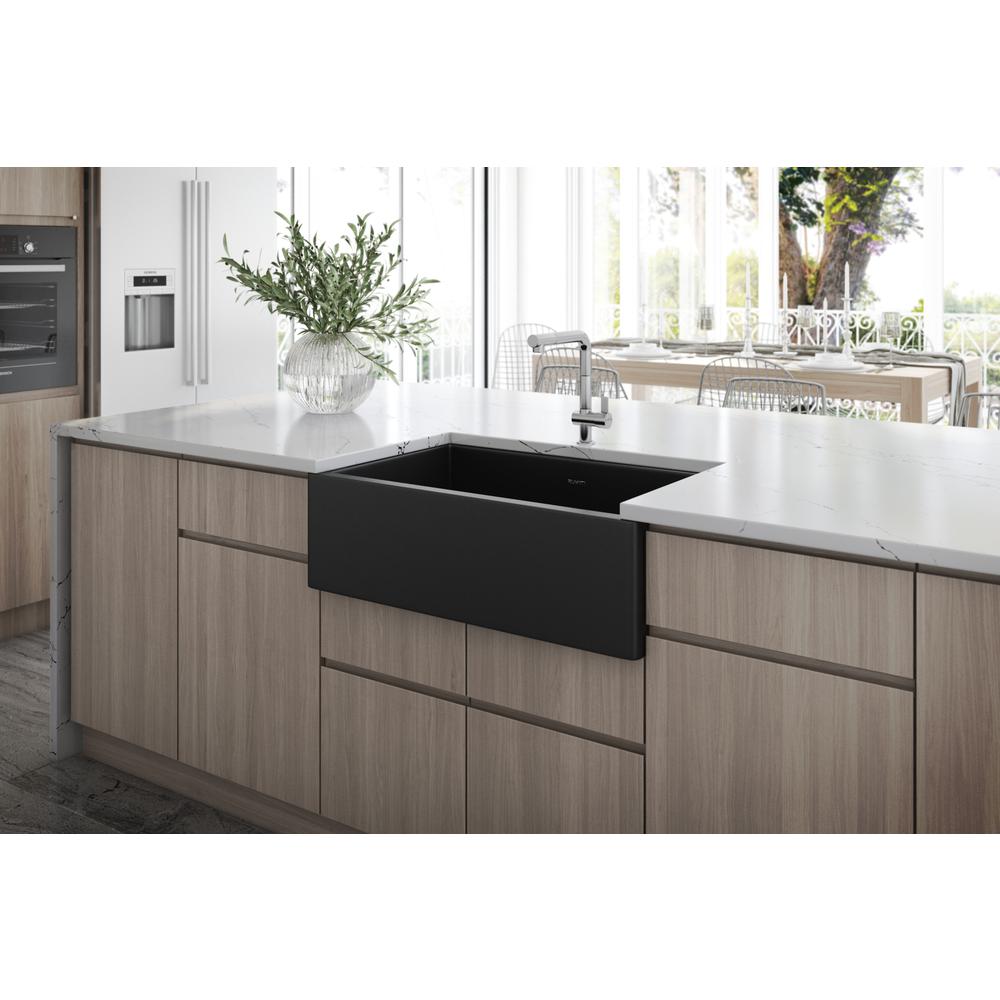 Ruvati 30-inch Matte Black Fireclay Offset Drain Kitchen Sink Single Bowl. Picture 8