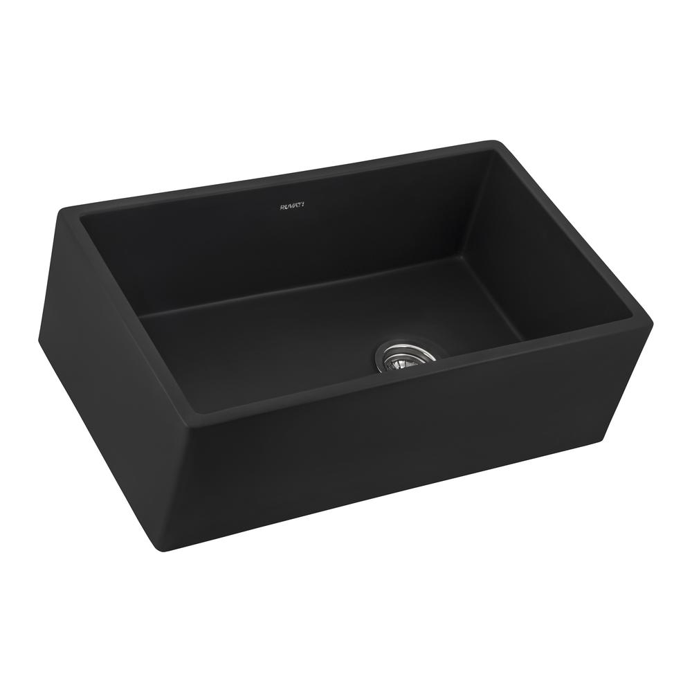 Ruvati 30-inch Matte Black Fireclay Offset Drain Kitchen Sink Single Bowl. Picture 3