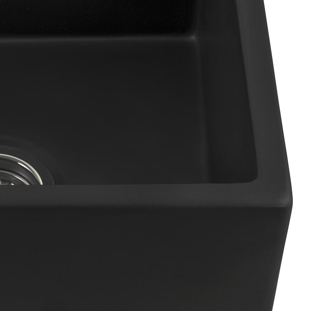 Ruvati 30-inch Matte Black Fireclay Offset Drain Kitchen Sink Single Bowl. Picture 4