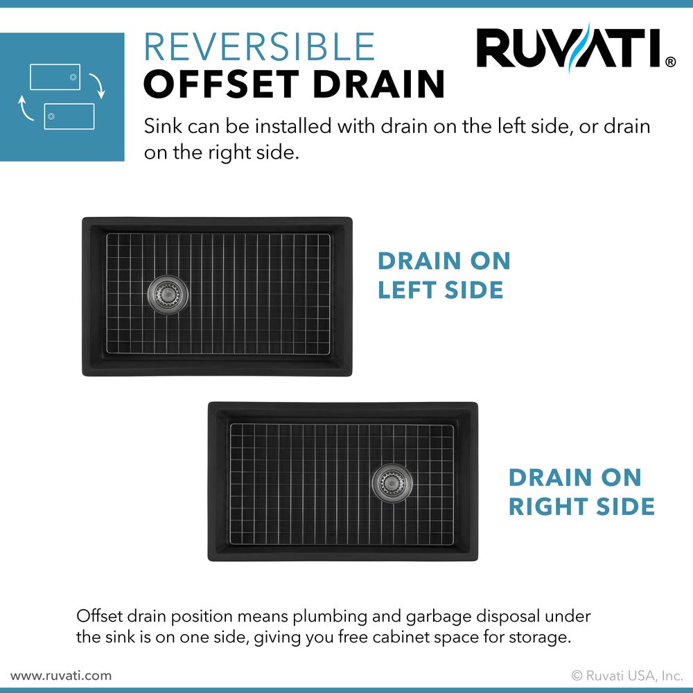 Ruvati 30-inch Matte Black Fireclay Offset Drain Kitchen Sink Single Bowl. Picture 9
