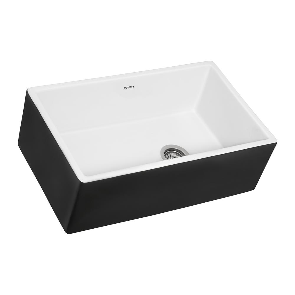 Ruvati 30-inch Fireclay Farmhouse Offset Drain Kitchen Sink Single Bowl. Picture 2
