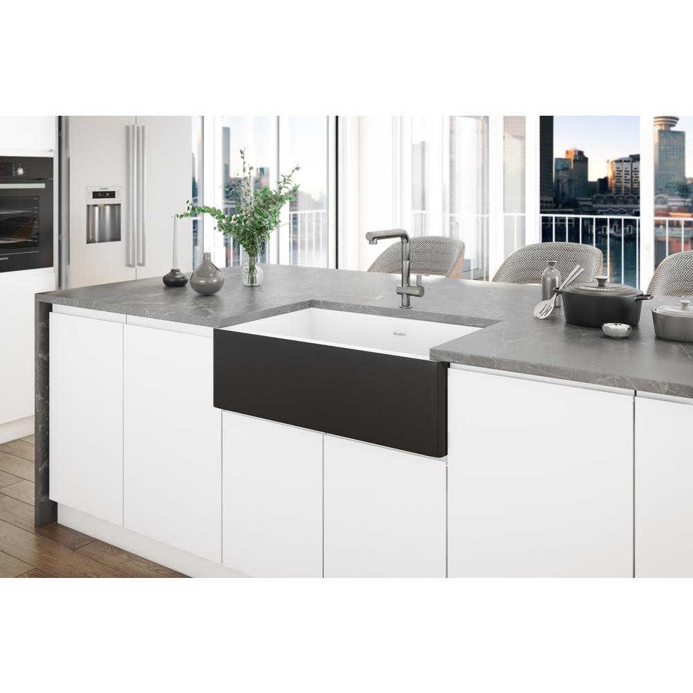 Ruvati 30-inch Fireclay Farmhouse Offset Drain Kitchen Sink Single Bowl. Picture 7