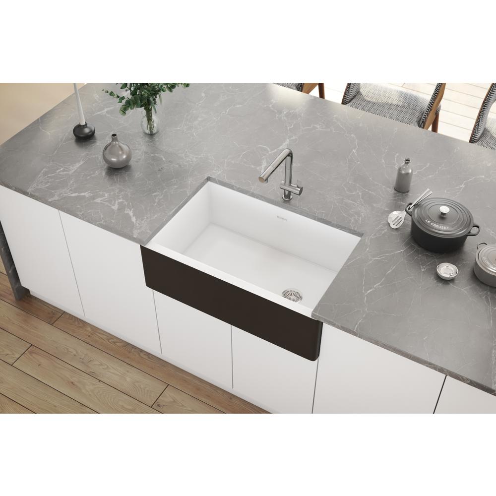 Ruvati 30-inch Fireclay Farmhouse Offset Drain Kitchen Sink Single Bowl. Picture 8