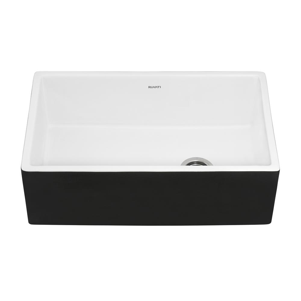 Ruvati 30-inch Fireclay Farmhouse Offset Drain Kitchen Sink Single Bowl. Picture 1