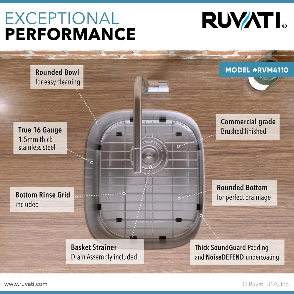 Ruvati 15 x 18 inch Undermount 16 Gauge Stainless Steel Bar Prep Sink. Picture 2