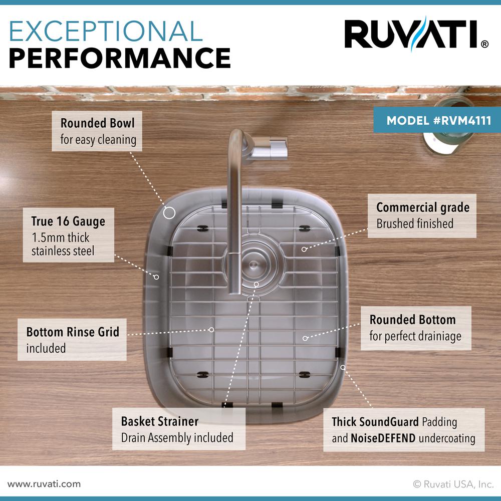 Ruvati 12 x 18 inch Undermount 16 Gauge Stainless Steel Bar Prep Sink. Picture 3