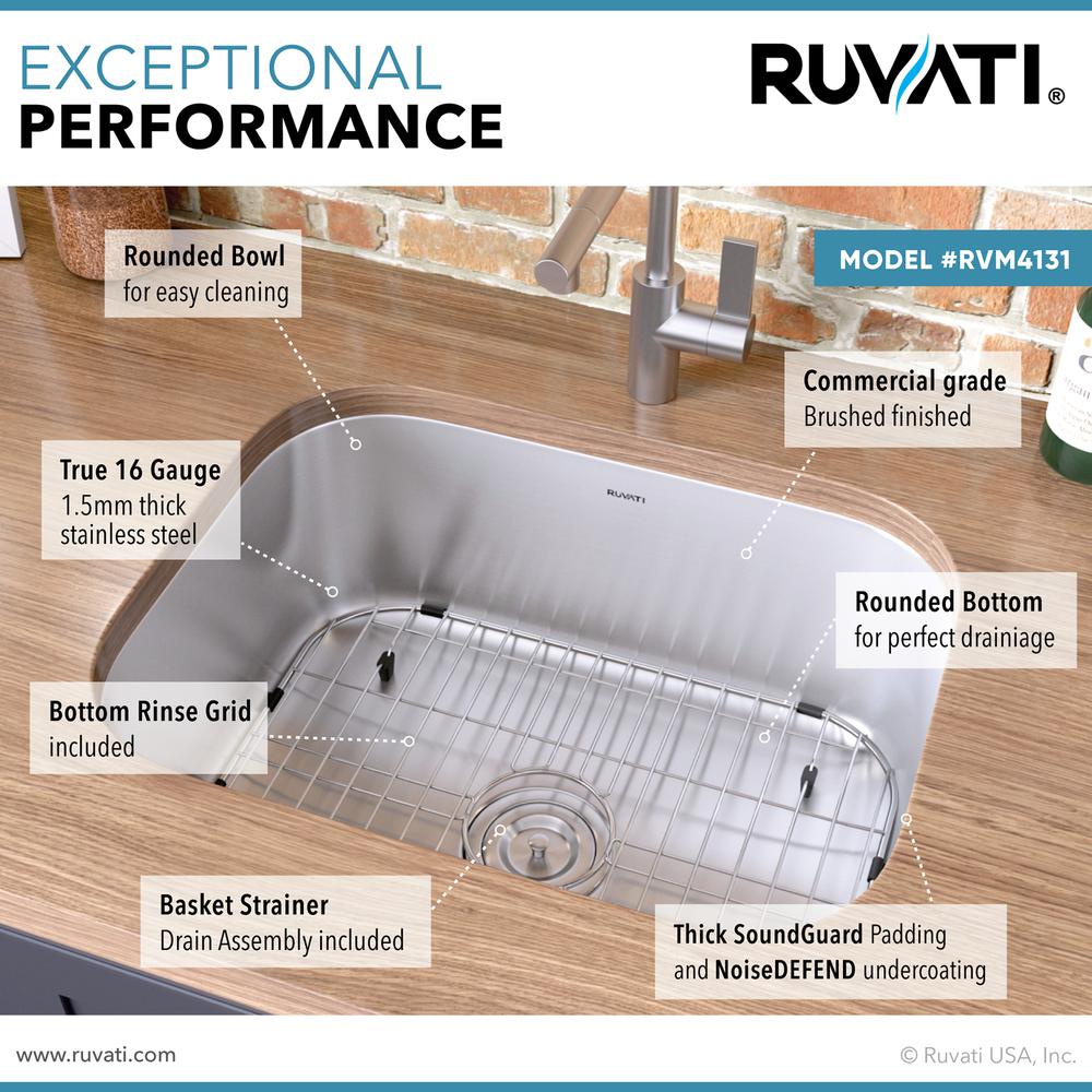 Ruvati 21-inch Undermount 16 Gauge Stainless Steel Kitchen Sink Single Bowl. Picture 3