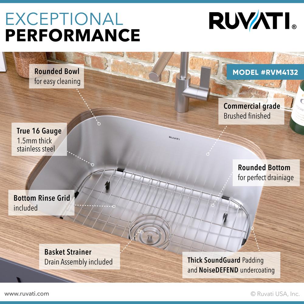 Ruvati 24-inch Undermount 16 Gauge Stainless Steel Kitchen Sink Single Bowl. Picture 3