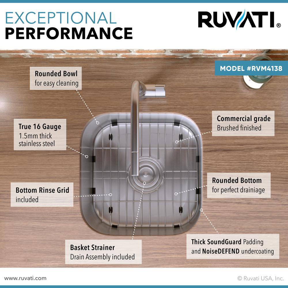 Ruvati 16 x 16 inch Bar Prep Sink Undermount 16 Gauge Stainless Steel. Picture 3