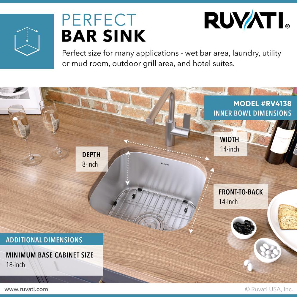 Ruvati 16 x 16 inch Bar Prep Sink Undermount 16 Gauge Stainless Steel. Picture 4