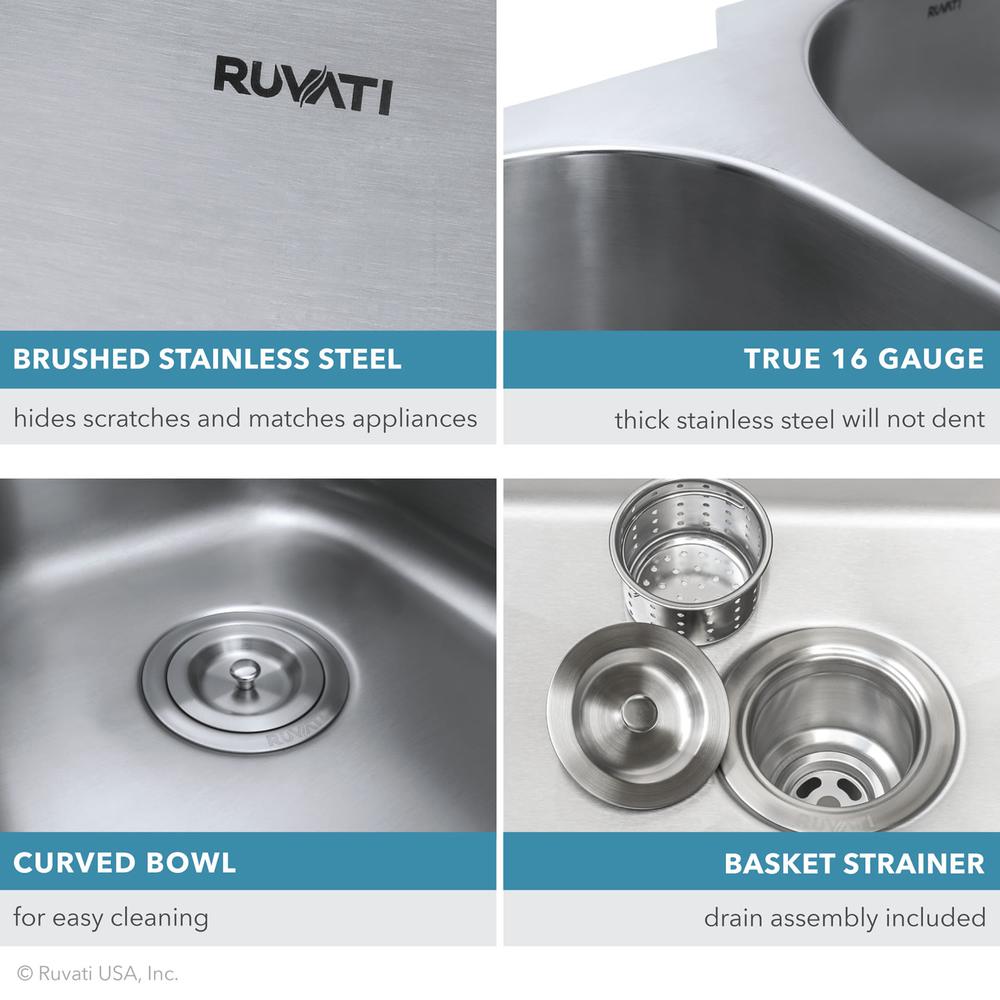 Ruvati 16 x 16 inch Bar Prep Sink Undermount 16 Gauge Stainless Steel. Picture 5