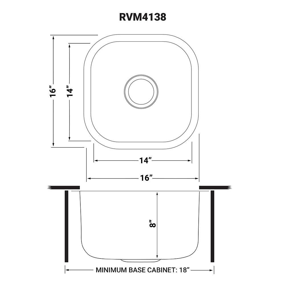Ruvati 16 x 16 inch Bar Prep Sink Undermount 16 Gauge Stainless Steel. Picture 12