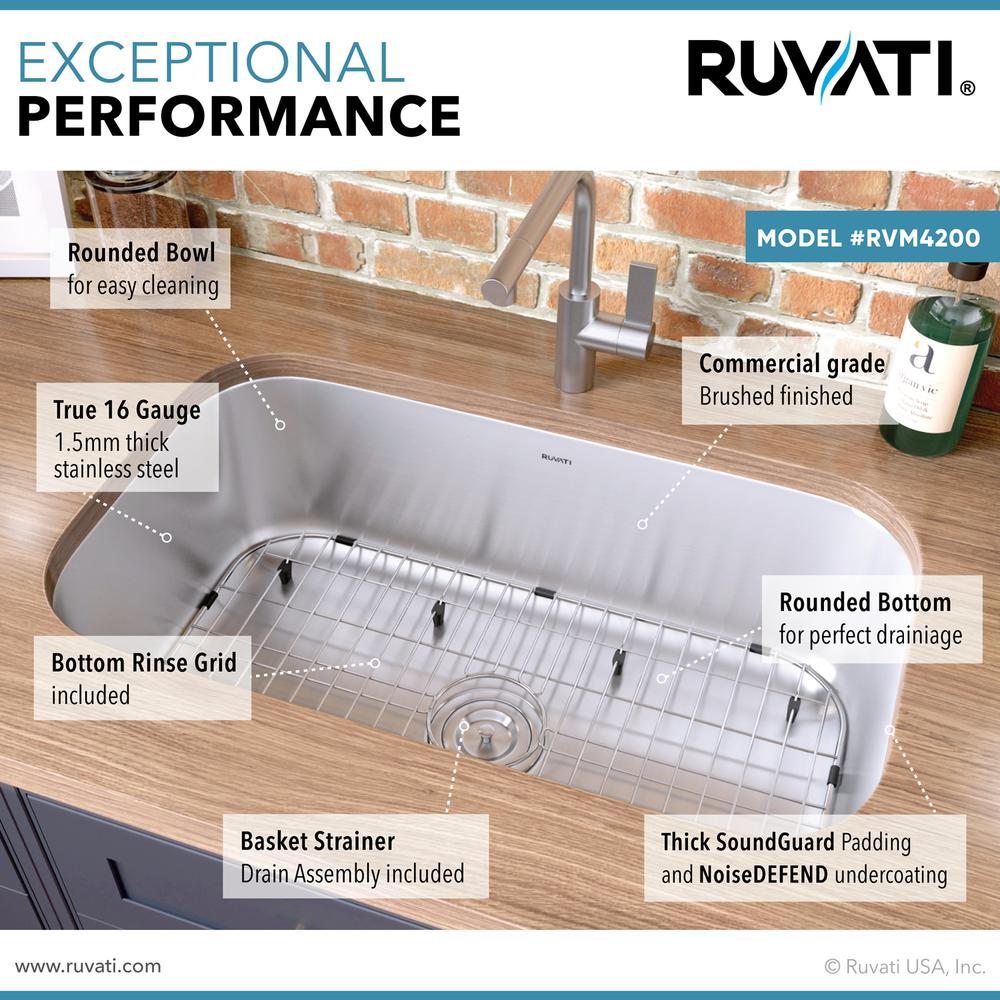 Ruvati 32-inch Undermount 16 Gauge Stainless Steel Kitchen Sink Single Bowl. Picture 4