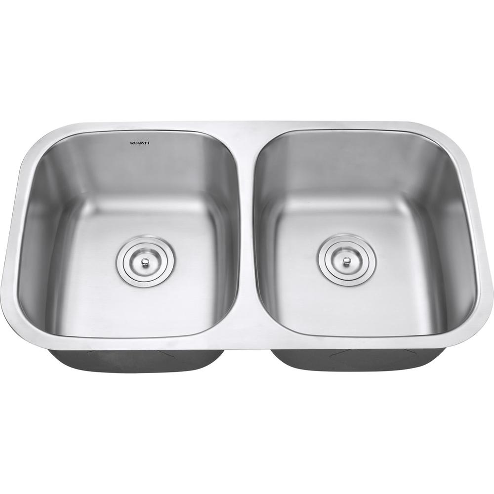 Ruvati 32-inch Undermount 50/50 Double Bowl 16 Gauge Kitchen Sink. Picture 10