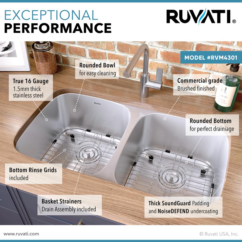 Ruvati 29-inch Undermount 50/50 Double Bowl 16 Gauge Kitchen Sink. Picture 3