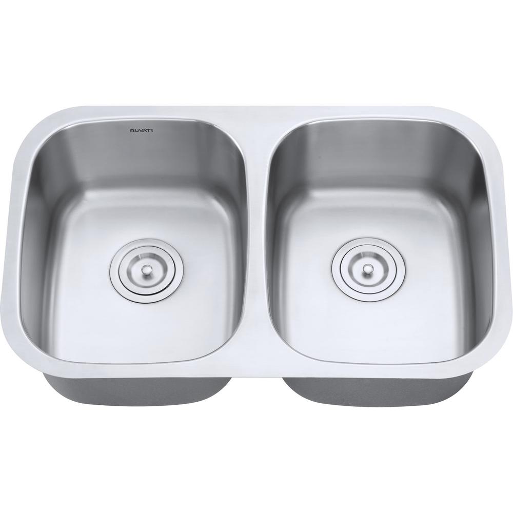 Ruvati 29-inch Undermount 50/50 Double Bowl 16 Gauge Kitchen Sink. Picture 10