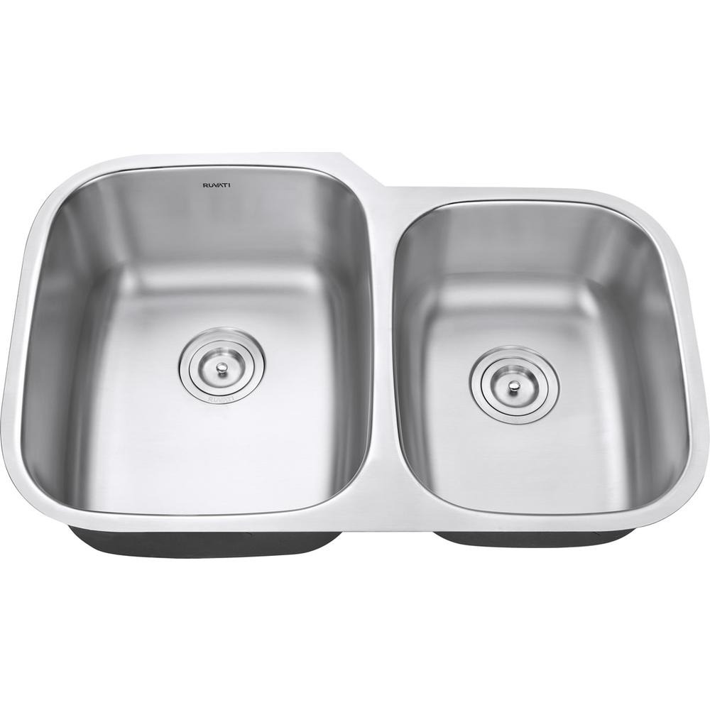 Ruvati 32-inch Undermount 60/40 Double Bowl 16 Gauge Kitchen Sink. Picture 5