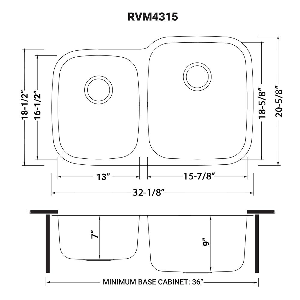 Ruvati 32-inch Undermount 40/60 Double Bowl 16 Gauge Kitchen Sink. Picture 13