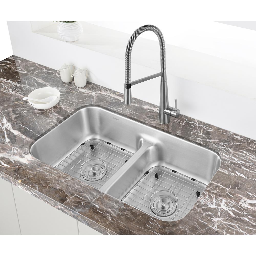 Ruvati 32-inch Low-Divide 50/50 Double Bowl Undermount 16 Gauge Kitchen Sink. Picture 11