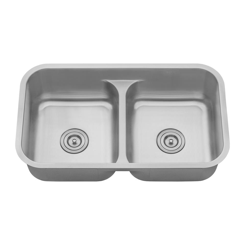 Ruvati 32-inch Low-Divide 50/50 Double Bowl Undermount 16 Gauge Kitchen Sink. Picture 3