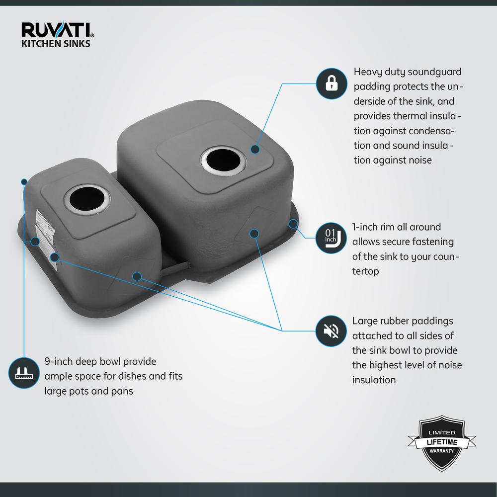 Ruvati 29-inch Undermount 40/60 Double Bowl 16 Gauge Kitchen Sink. Picture 7