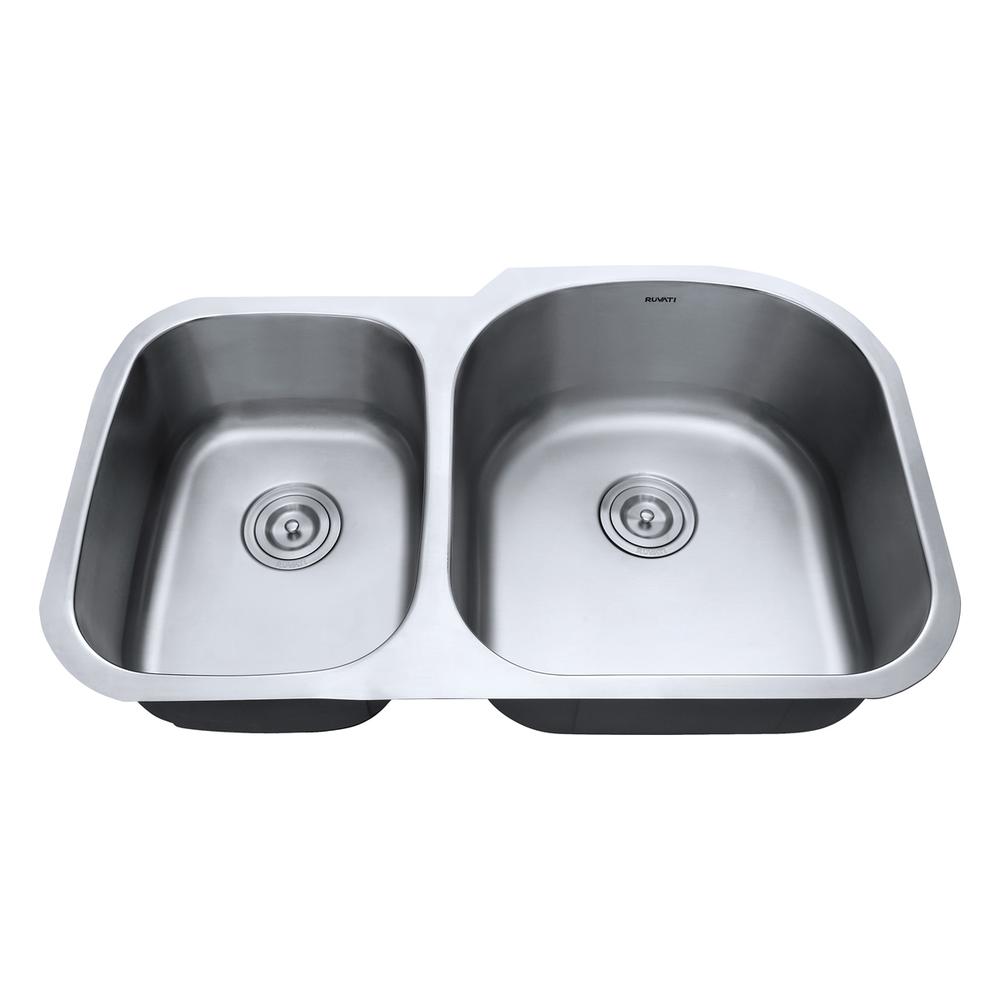 Ruvati 34-inch Undermount 40/60 Double Bowl 16 Gauge Kitchen Sink. Picture 4