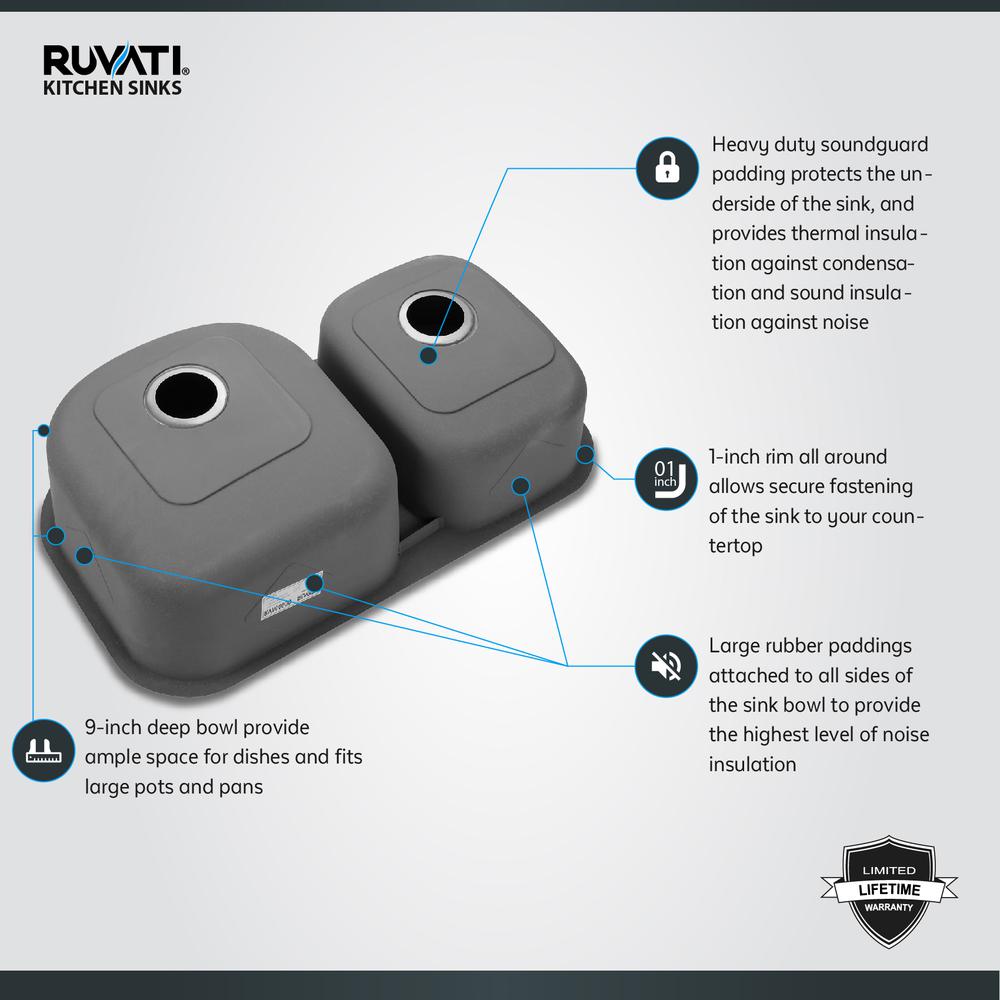 Ruvati 34-inch Undermount 40/60 Double Bowl 16 Gauge Kitchen Sink. Picture 7