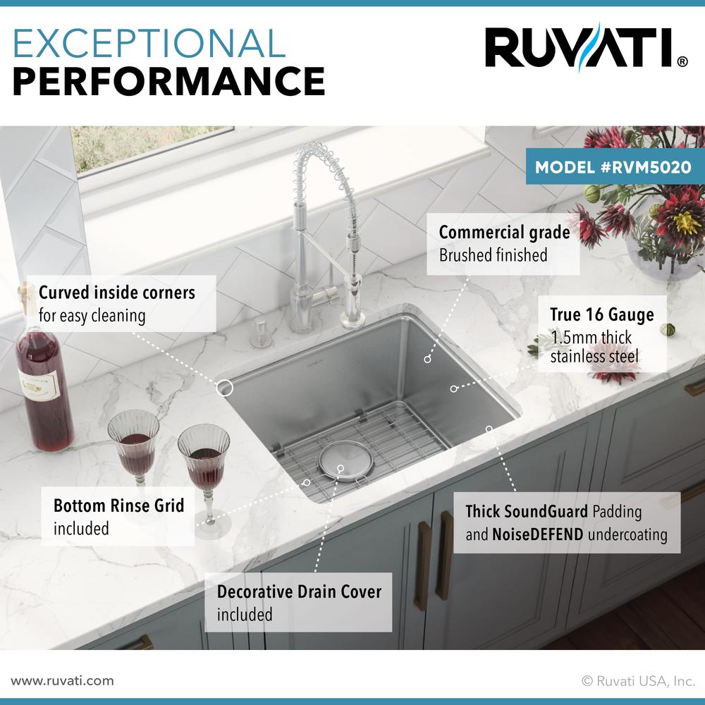 Ruvati 20-inch Undermount Bar Prep Kitchen Sink 16 Gauge Single Bowl. Picture 3