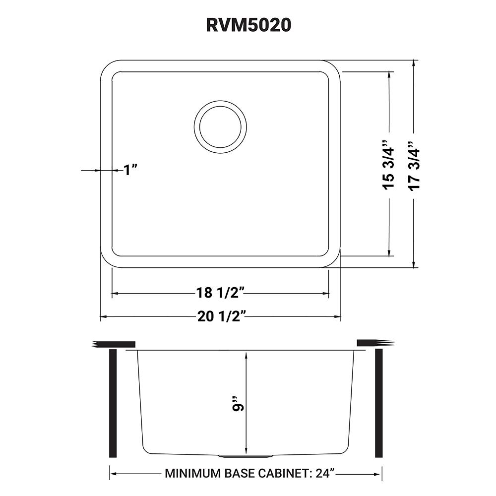 Ruvati 20-inch Undermount Bar Prep Kitchen Sink 16 Gauge Single Bowl. Picture 9