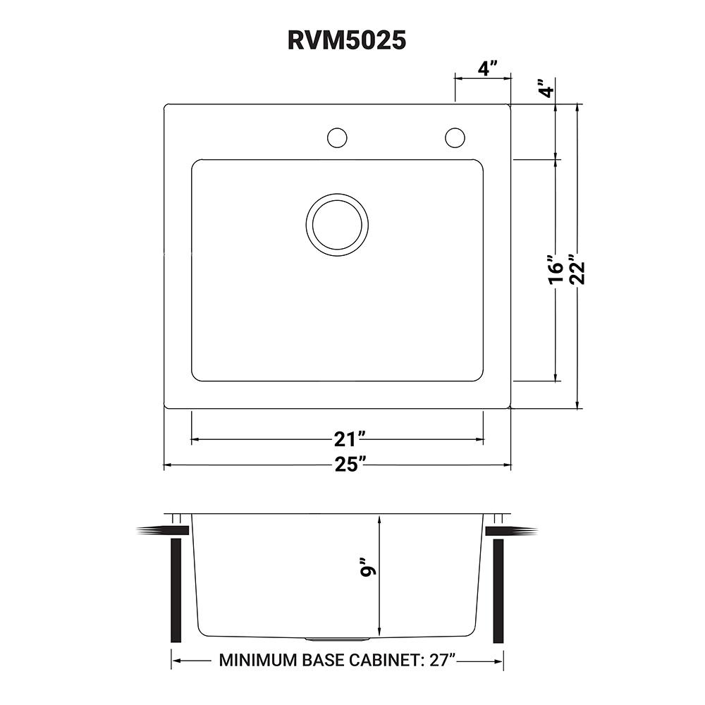 Ruvati 25 x 22 inch Drop-in Topmount Kitchen Sink 16 Gauge Single Bowl. Picture 10
