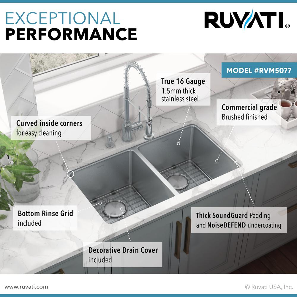 Ruvati 28-inch Undermount Kitchen Sink 50/50 Double Bowl 16 Gauge. Picture 3