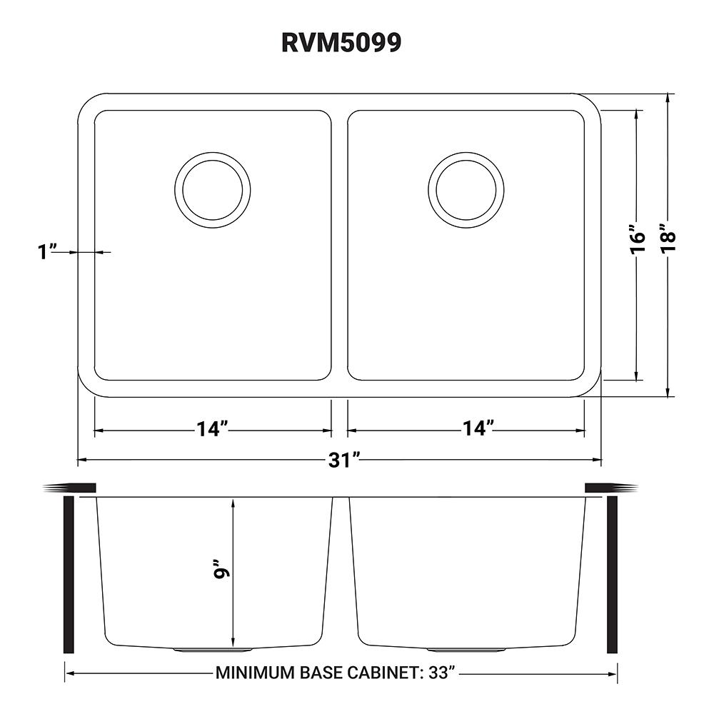 Ruvati 31-inch Undermount Kitchen Sink 50/50 Double Bowl 16 Gauge. Picture 6