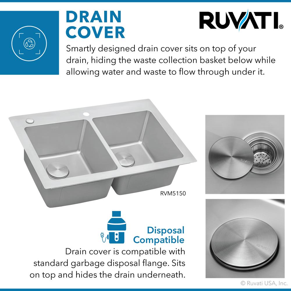 Ruvati 33 x 22 inch Drop-in Topmount Kitchen Sink 16 Gauge 50/50 Double Bowl. Picture 5
