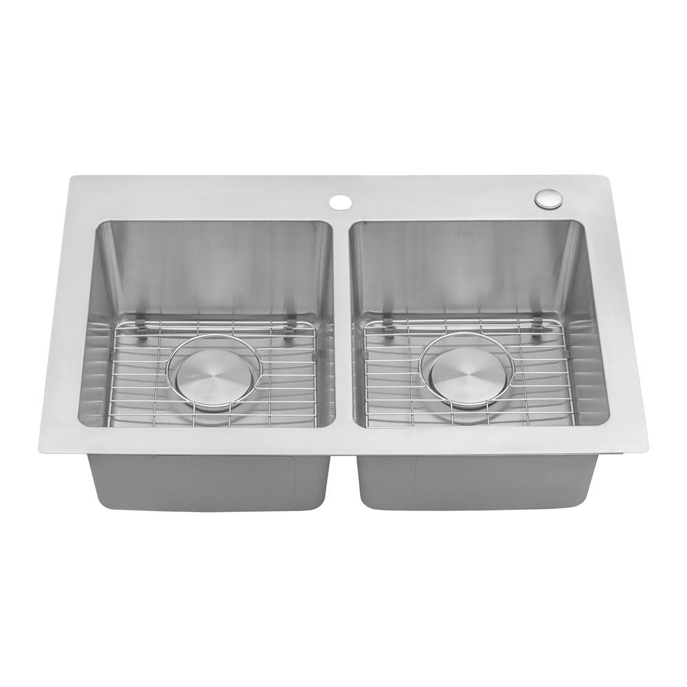 Ruvati 33 x 22 inch Drop-in Topmount Kitchen Sink 16 Gauge 50/50 Double Bowl. Picture 6