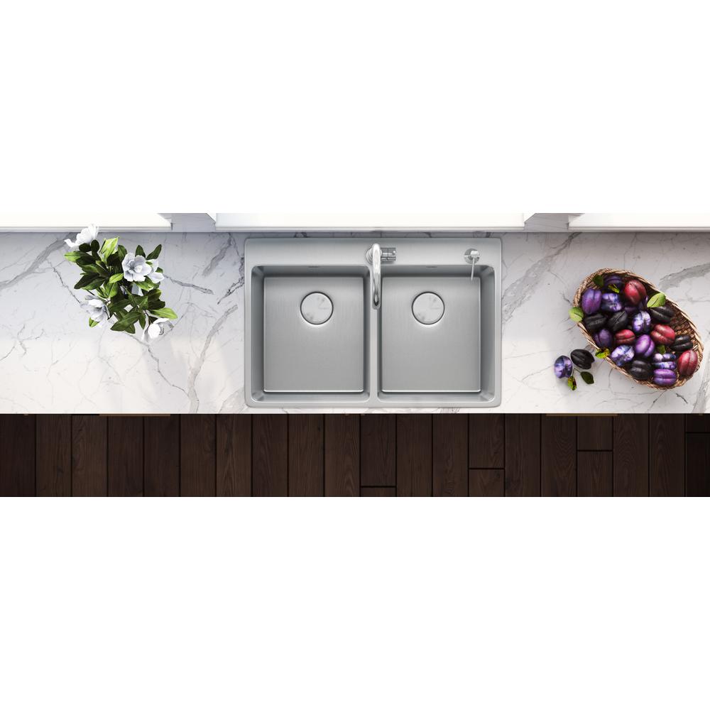 Ruvati 33 x 22 inch Drop-in Topmount Kitchen Sink 16 Gauge 50/50 Double Bowl. Picture 8