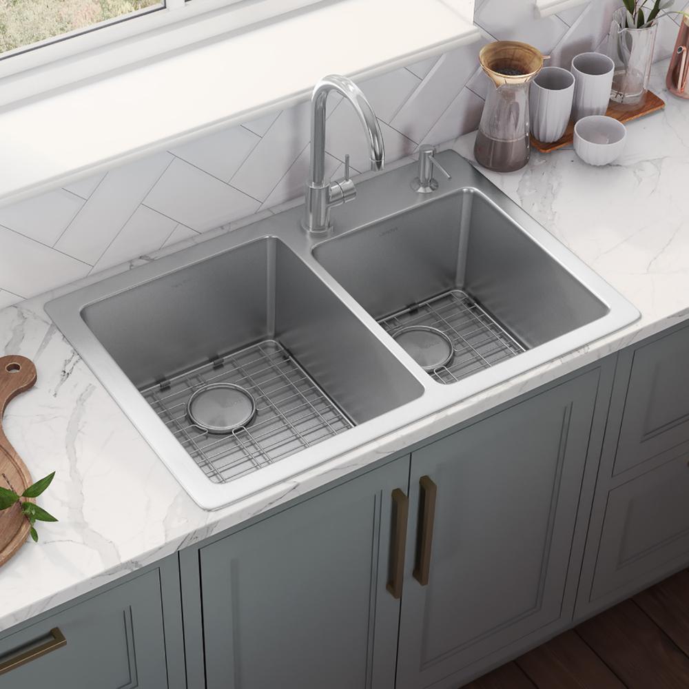 Ruvati 33 x 22 inch Drop-in Topmount Kitchen Sink 16 Gauge 60/40 Double Bowl. Picture 2