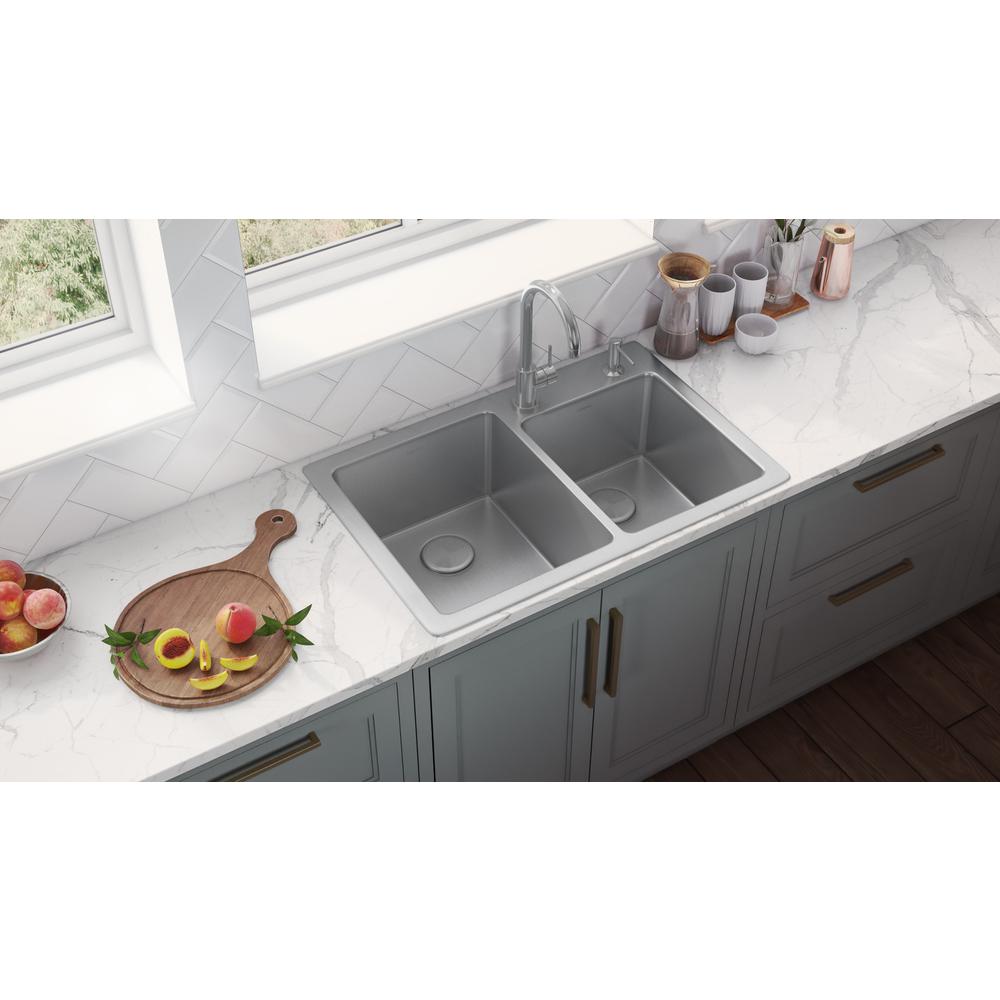 Ruvati 33 x 22 inch Drop-in Topmount Kitchen Sink 16 Gauge 60/40 Double Bowl. Picture 9