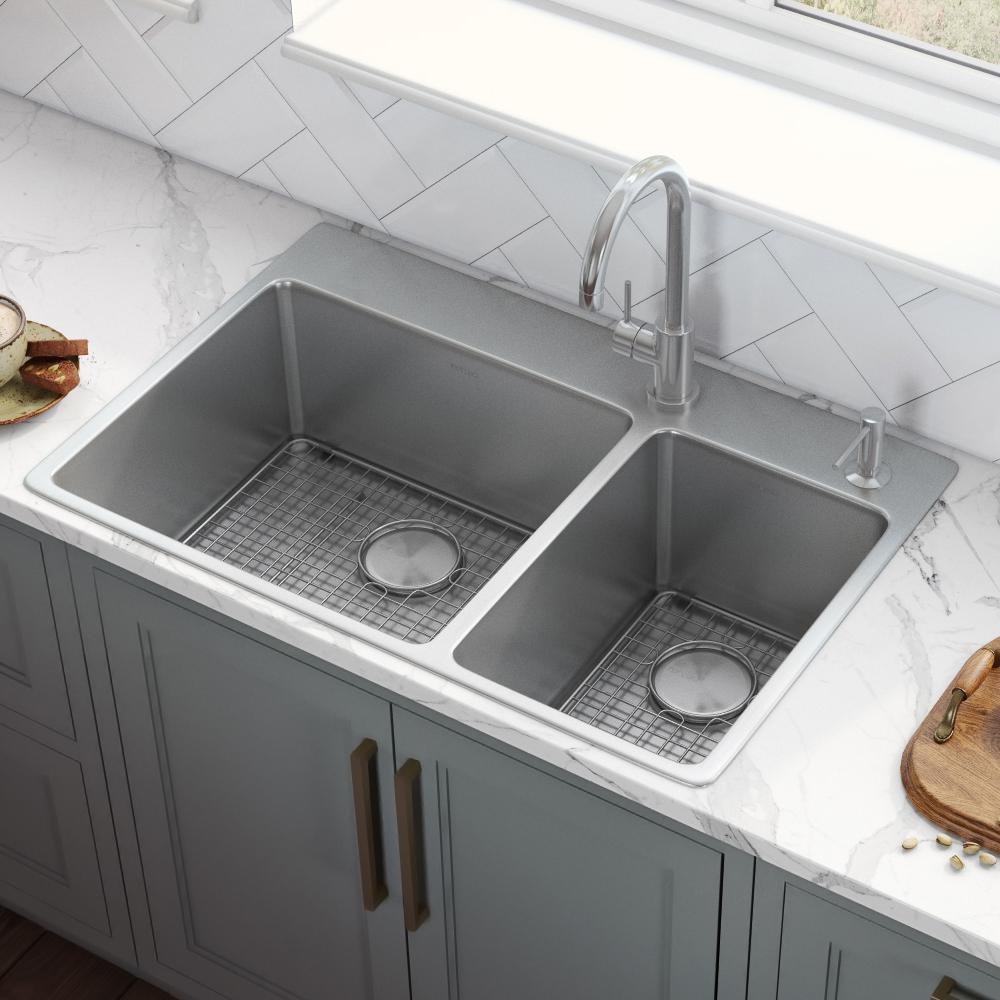 Ruvati 33 x 22 inch Drop-in Topmount Kitchen Sink 16 Gauge 70/30 Double Bowl. Picture 2