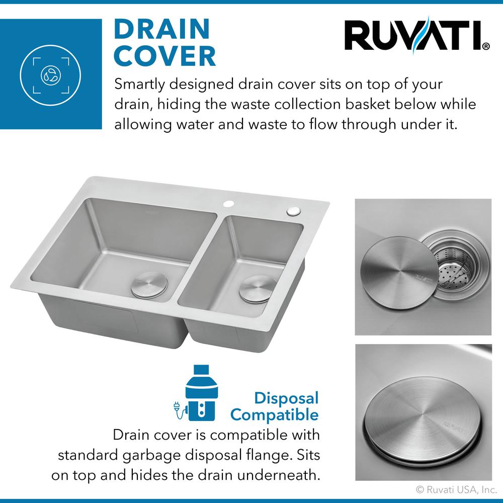 Ruvati 33 x 22 inch Drop-in Topmount Kitchen Sink 16 Gauge 70/30 Double Bowl. Picture 6