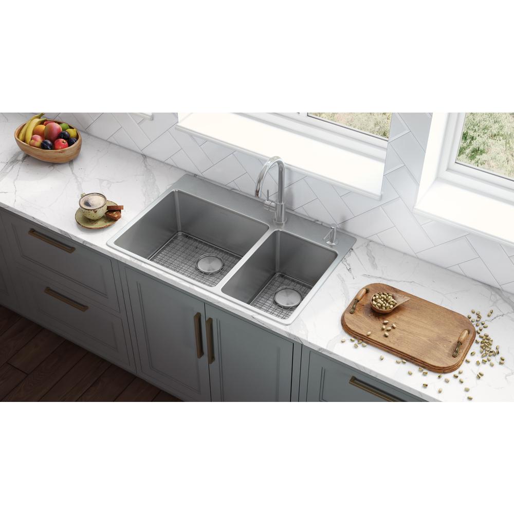 Ruvati 33 x 22 inch Drop-in Topmount Kitchen Sink 16 Gauge 70/30 Double Bowl. Picture 8